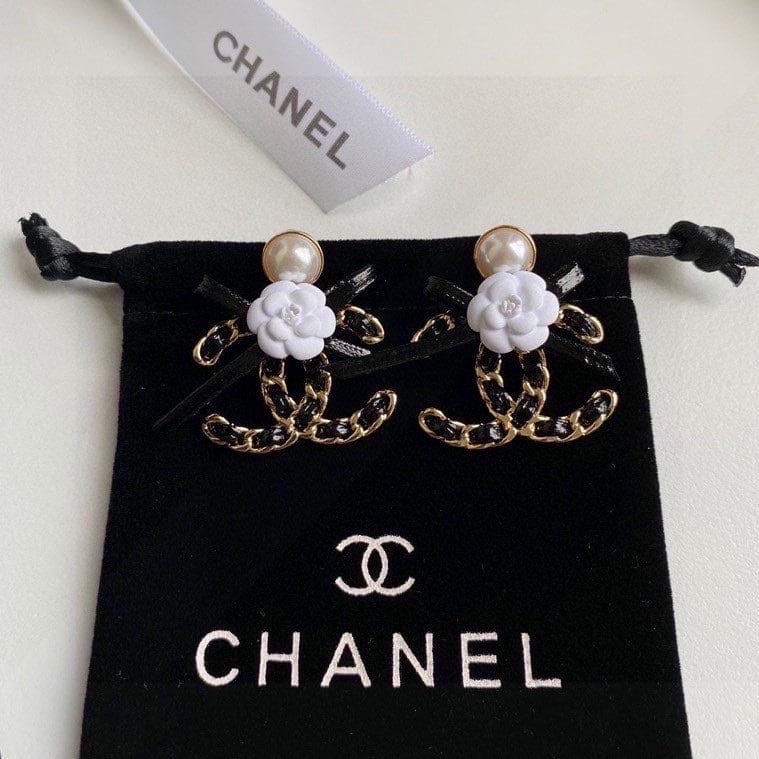 Chanel Cc Black Earrings
