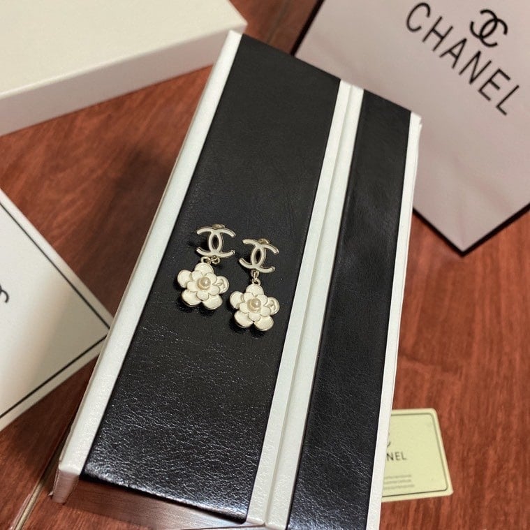 Chanel Flower White Earrings