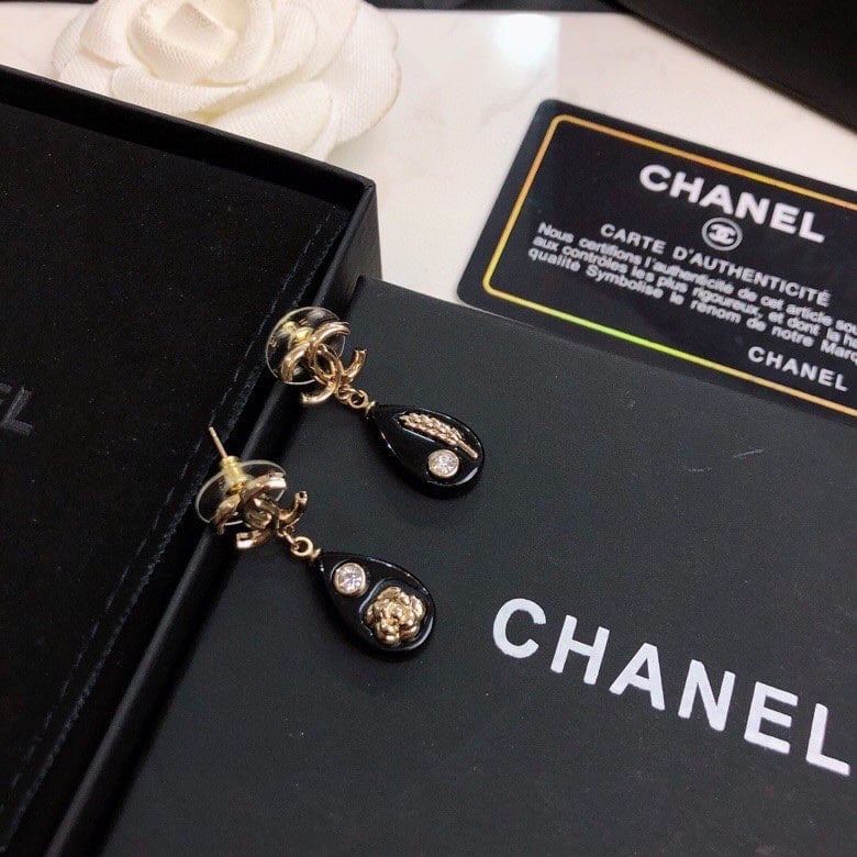 Chanel Cc Black Earrings