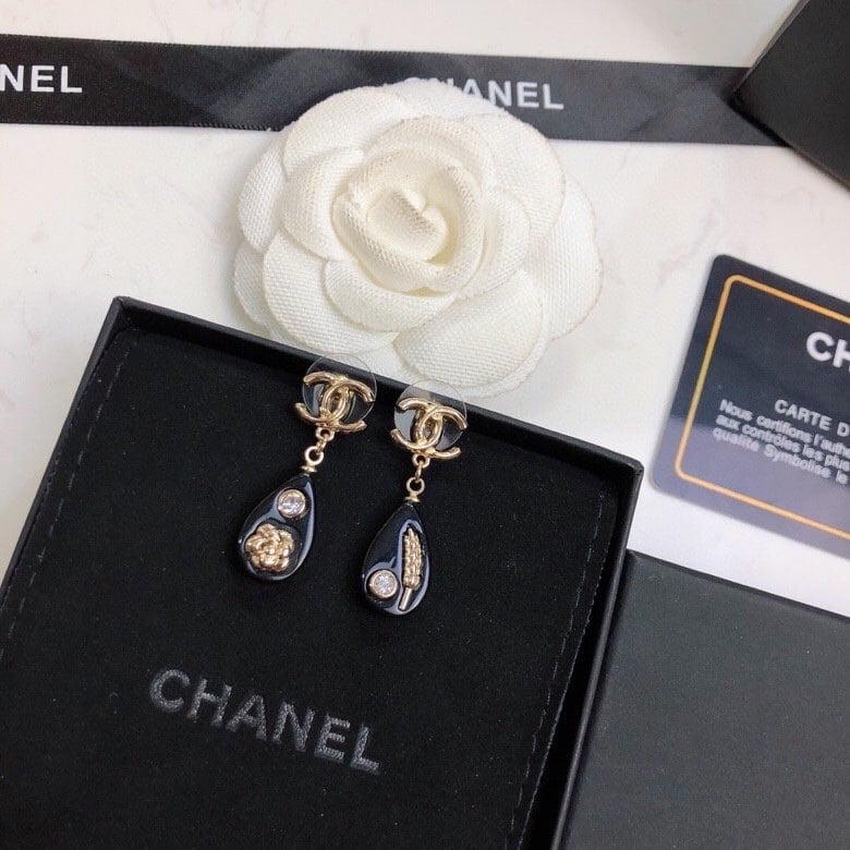 Chanel Cc Black Earrings