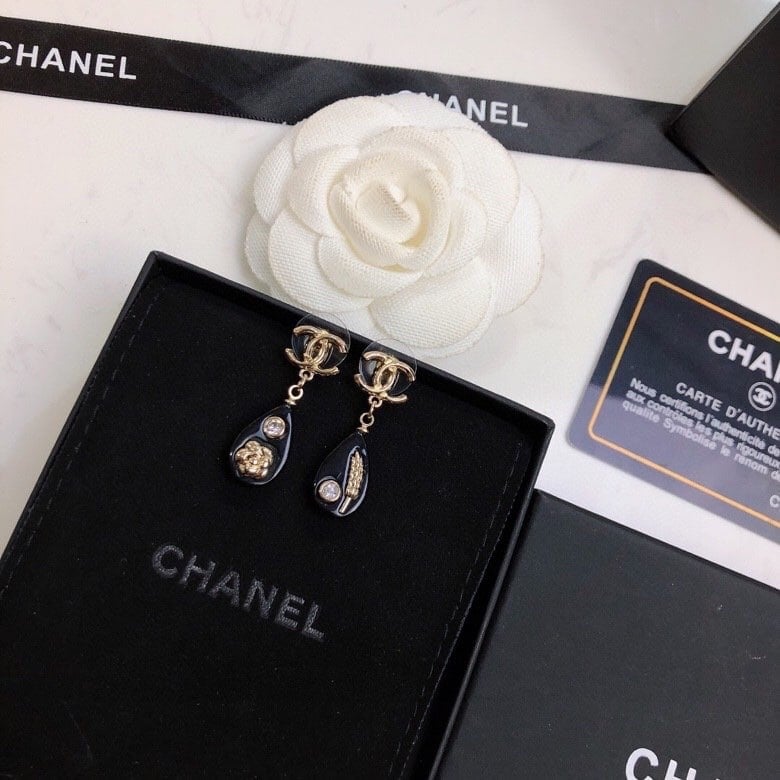 Chanel Cc Black Earrings