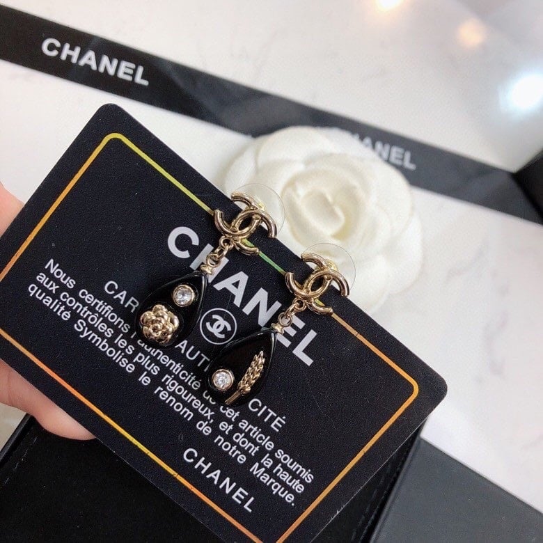 Chanel Cc Black Earrings