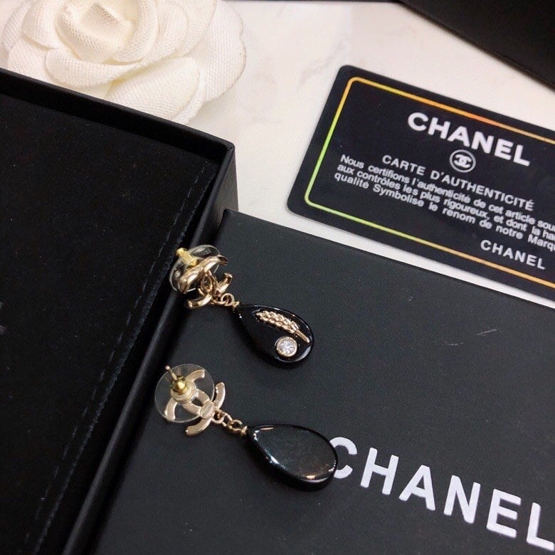 Chanel Cc Black Earrings