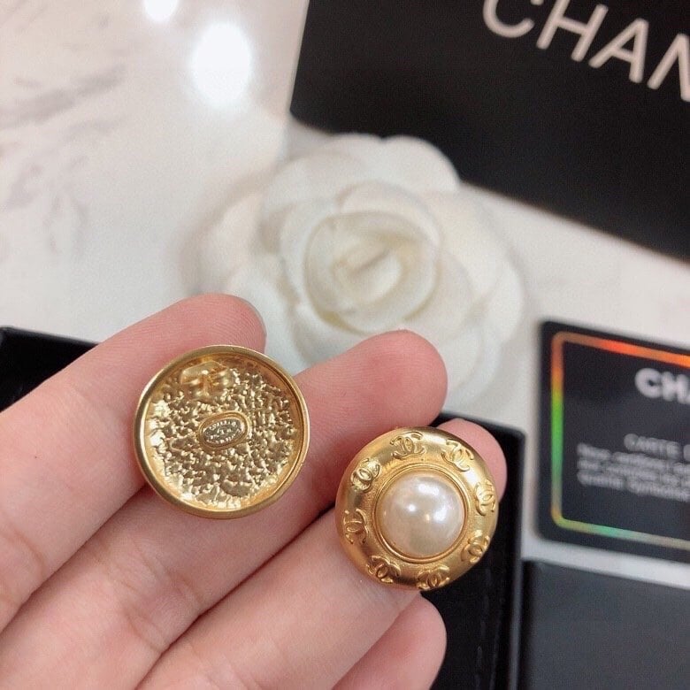 Chanel Button Gold Earrings
