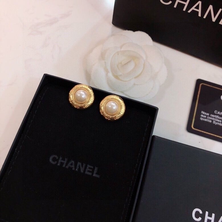 Chanel Button Gold Earrings
