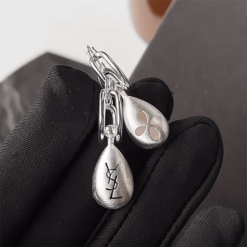 Saint Laurent Teardrop Earrings With YSL Logo Silver