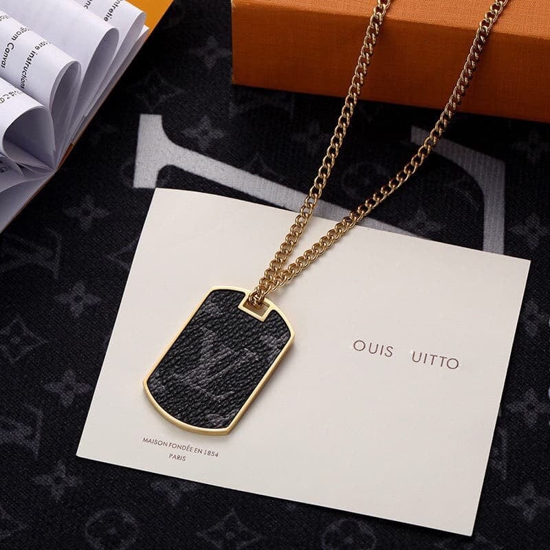 Louis Vuitton Monogram Eclipse Plate Necklace