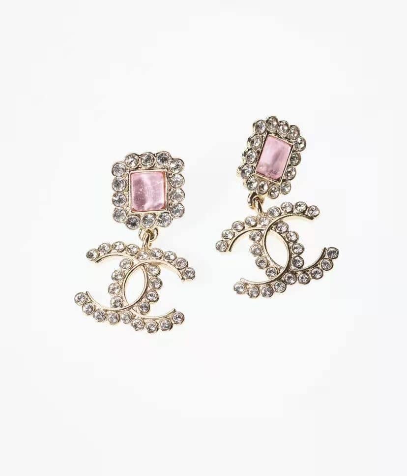 Chanel Cc Earrings Strass Pink