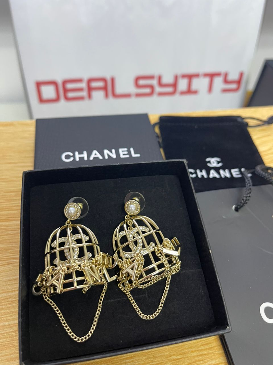 Chanel Birdcage Golden Earrings