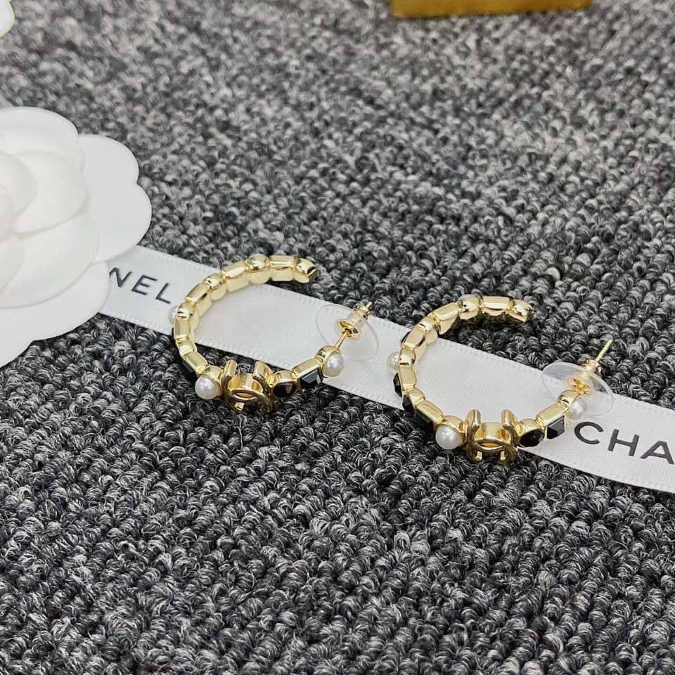 Chanel Gold &Amp; Black Metal Hoop Earrings
