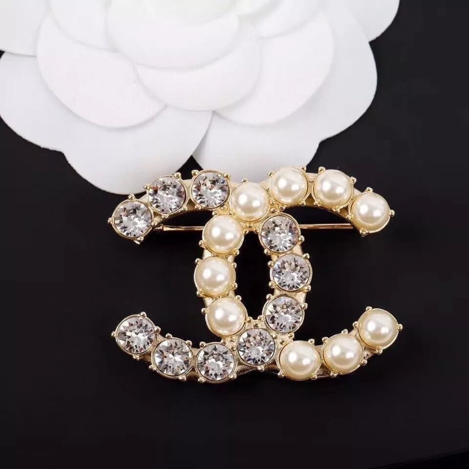 Chanel Cocomark Brooch Double C With Diamond And Pearl Ab4734